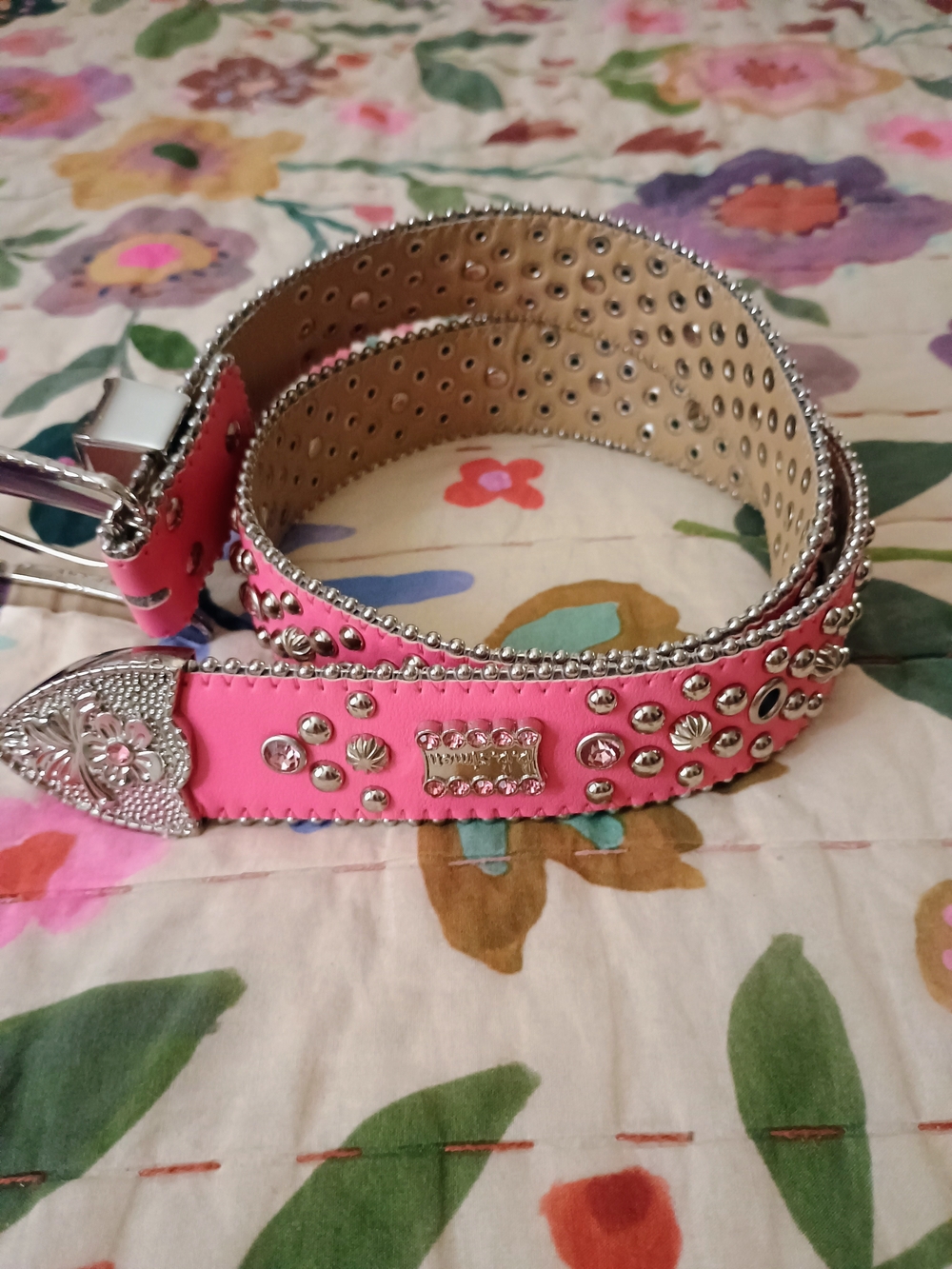 Studded Pink Women's Belt with Silver Hardware